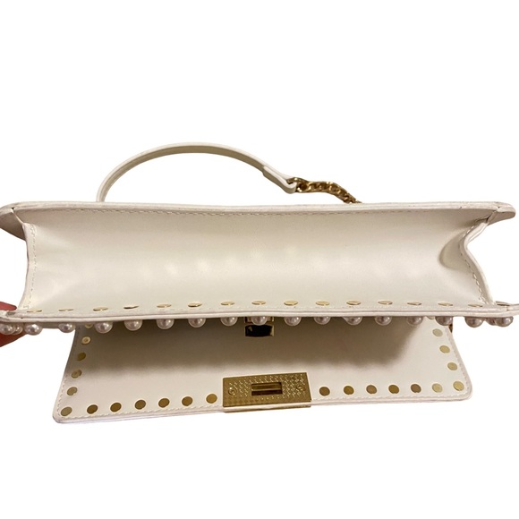 Lulus Elegant Pure White Studded Gold Chain Shoulder Bag - Picture 2 of 12